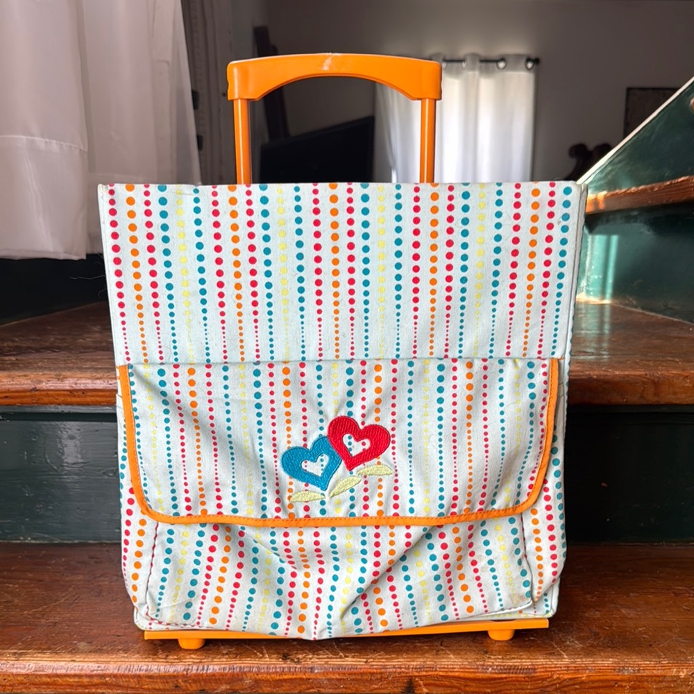 American Girl Dotted Rolling Bag with Orange Handle